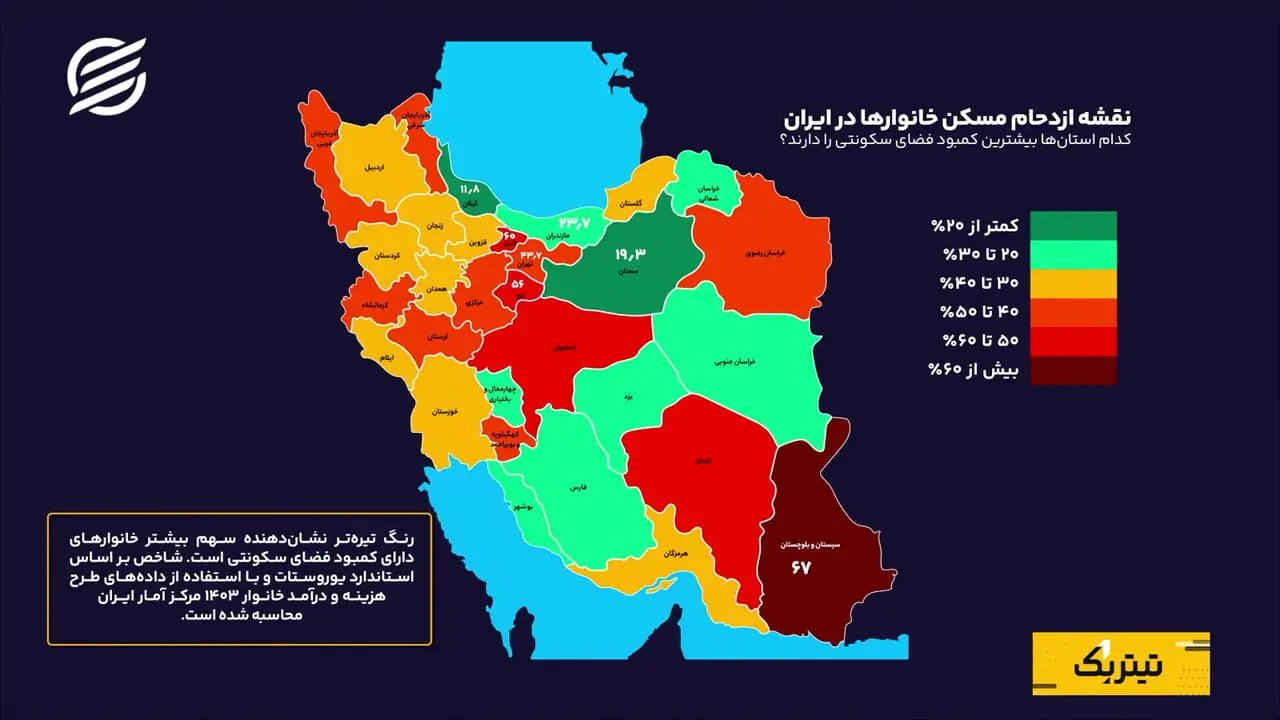 کمبود فضای سکونتی در ۴۰ درصد خانوارهای ایرانی؛ وضعیت استان‌ها چگونه است؟
